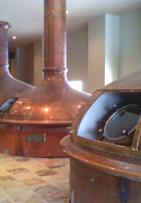 Copper brew kettles await polishing